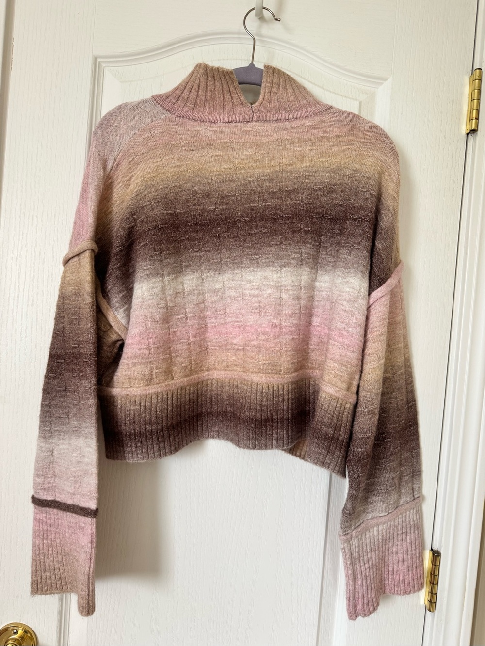 Anthropologie Pilcro Ombre Turtleneck Sweater Pink Brown Striped Cropped Small - Picture 5 of 5
